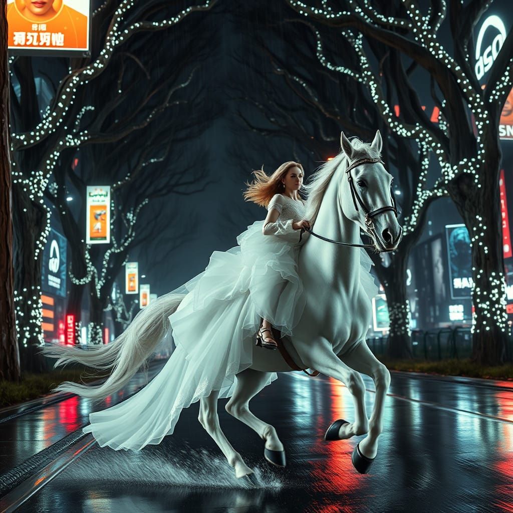 Cyberpunk Princess on a Neon-Lit Steed