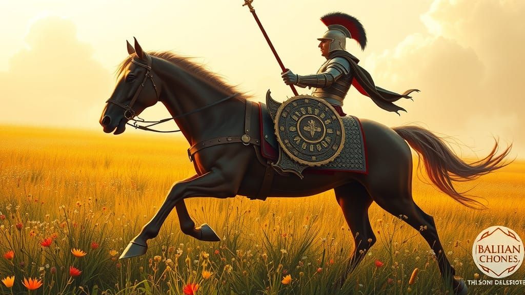 Majestic Byzantine Warrior in Gold-Adorned Lamellar Armour C...