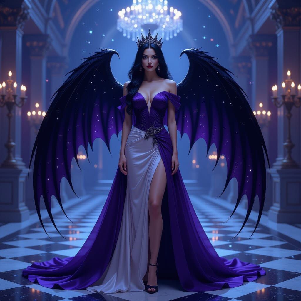 Vampire Queen in Star Silk Gown: A Digital Masterpiece