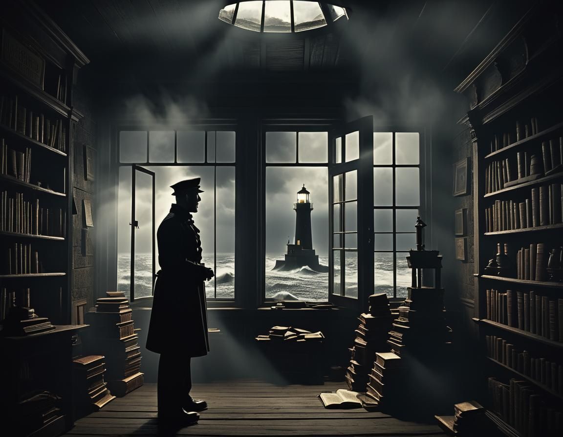 Lighthouse Keeper in Silent Film Style
