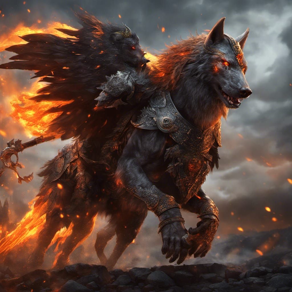 Viking King Rides Armored Winged Wolf: Dark Fantasy Art