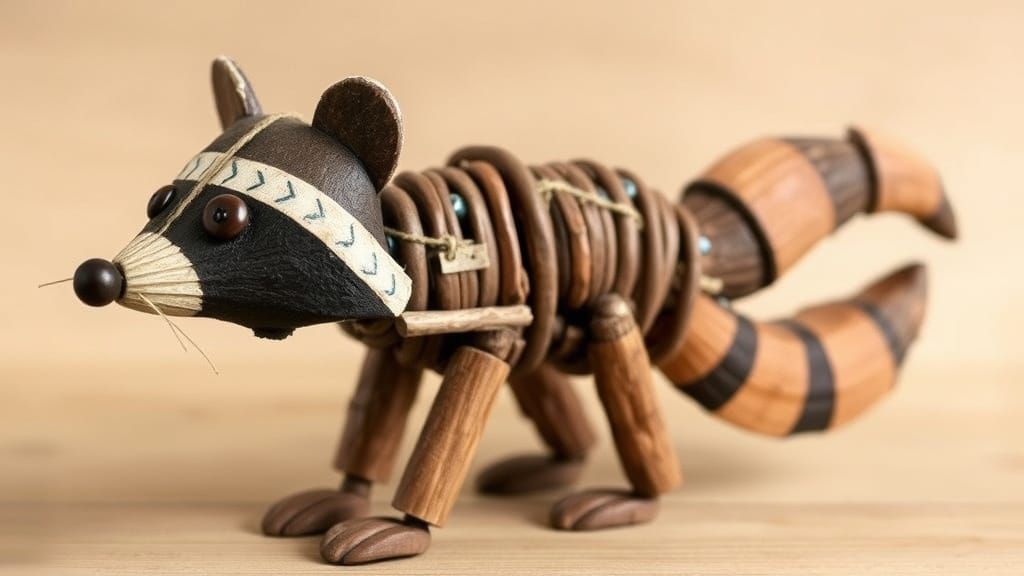 Rustic Wooden Raccoon Sculpture