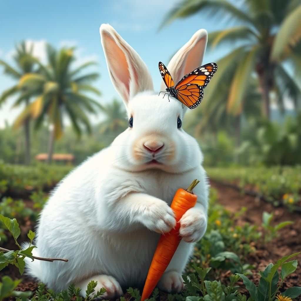 Rabbit with Carrot on Brazilian Farm in Photorealistic Style
