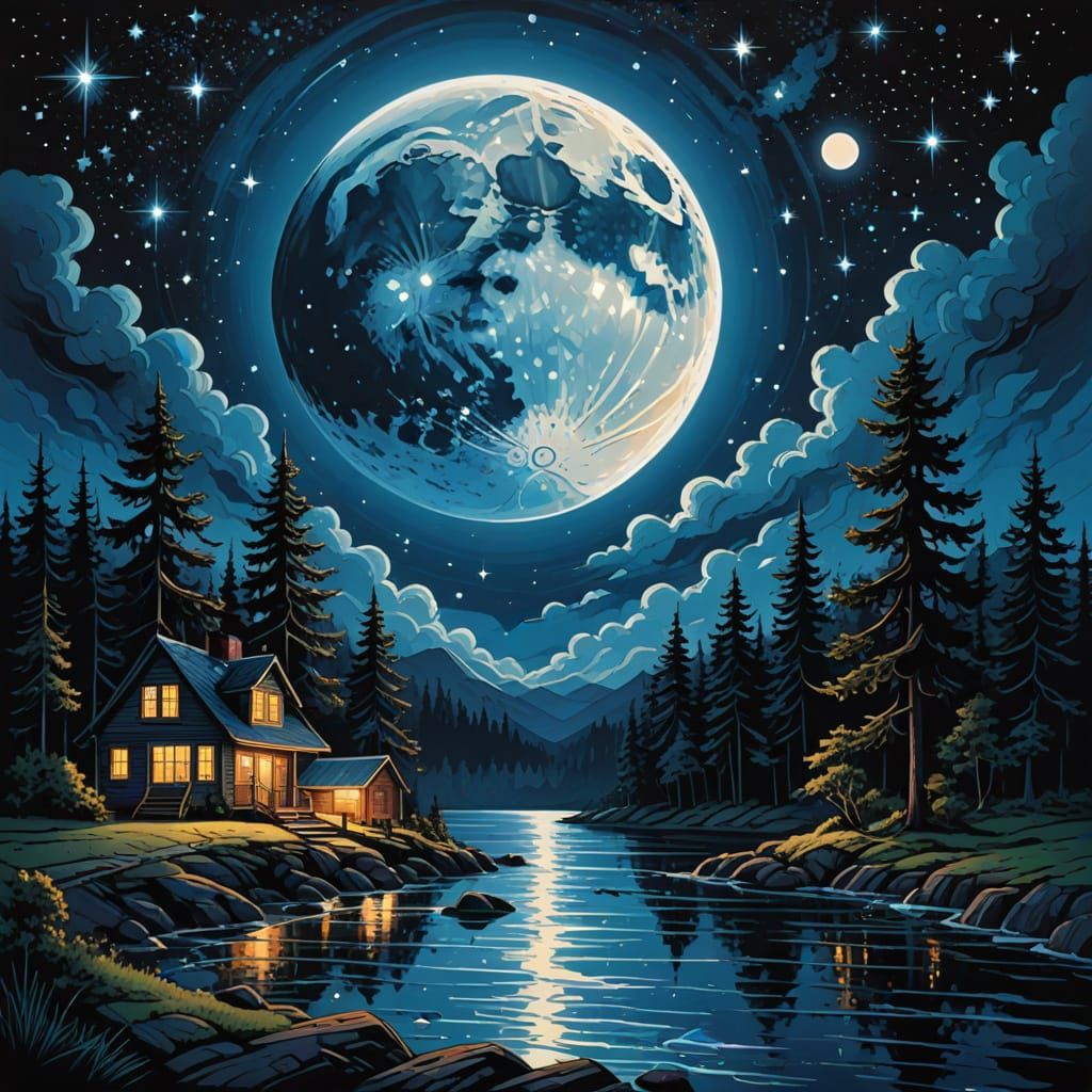 Surreal Moon Rattles with Kinetic Energy in Pop-Art Style