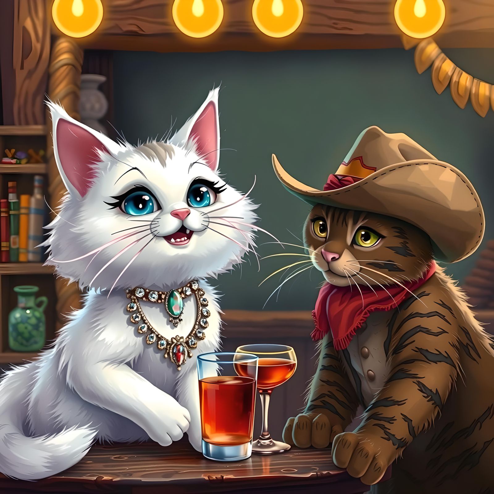 Cartoon Cats in a Wild West Bar Scene