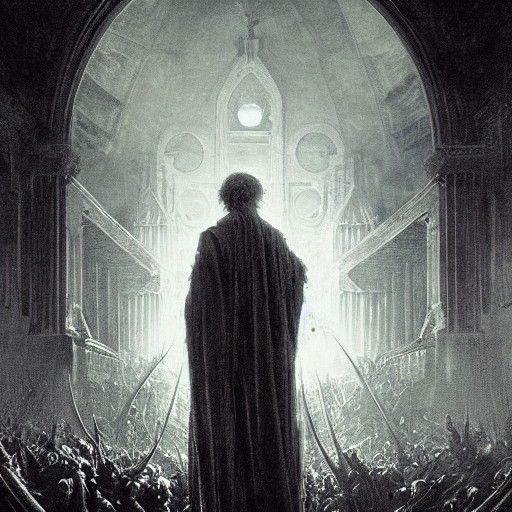 Gothic Horror Judgment Scene in Engraving Style