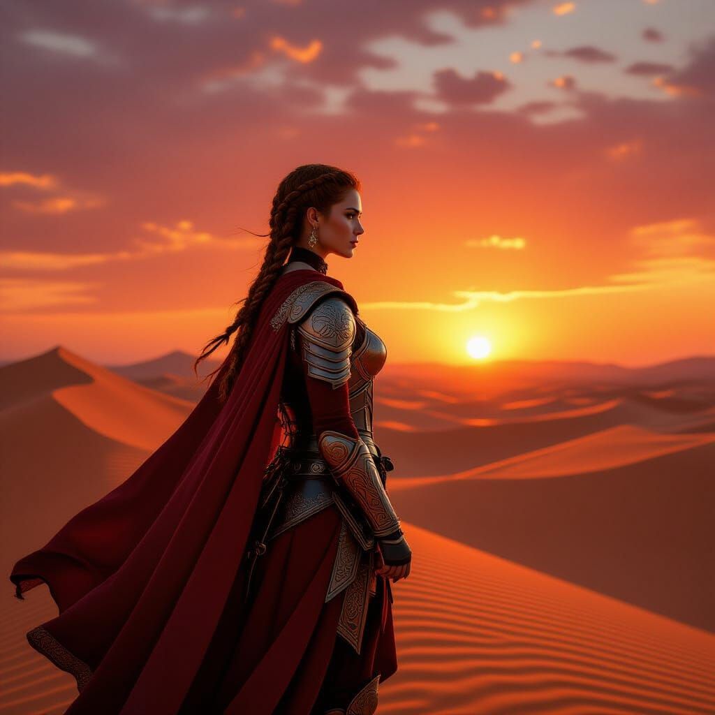 Crimson Sunset Over Desert Dunes