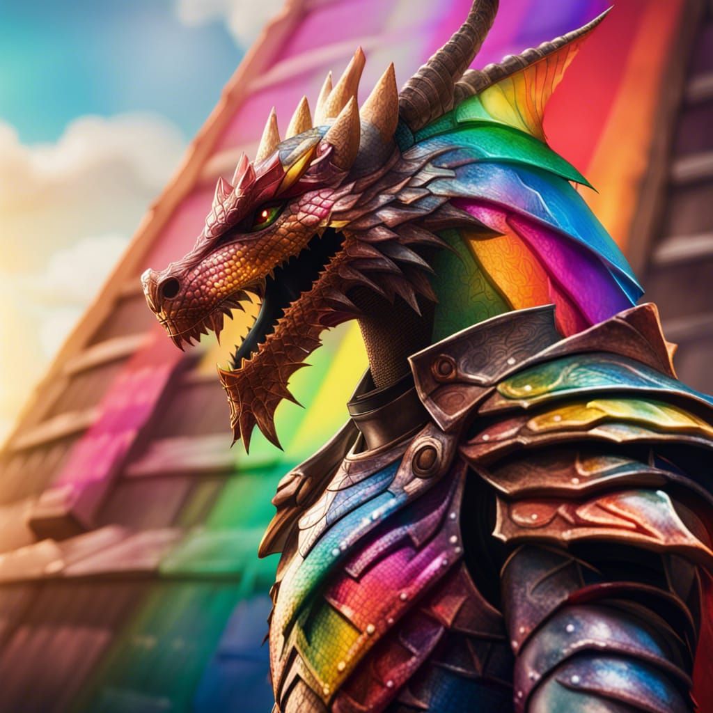 Rainbow Armored Knight Guarding Ancient Pyramid