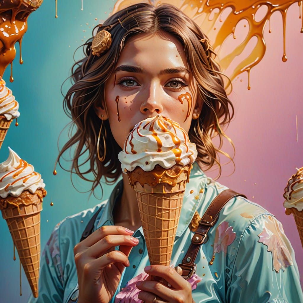 Hyperrealistic Ice Cream Portrait in Art Nouveau Style