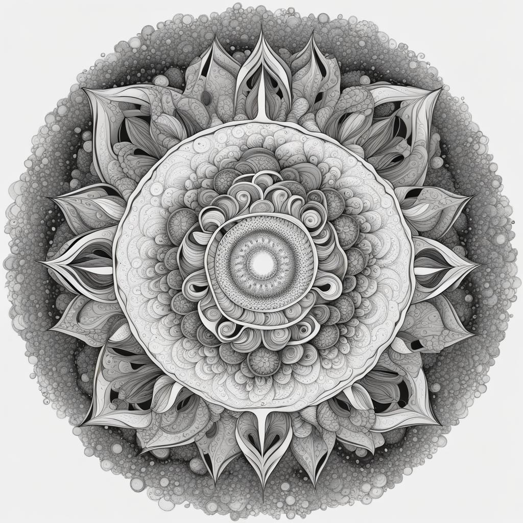 a mandala that represents the cosmos, with celestial bodies and cosmic energies radiating from its center- zendoodle