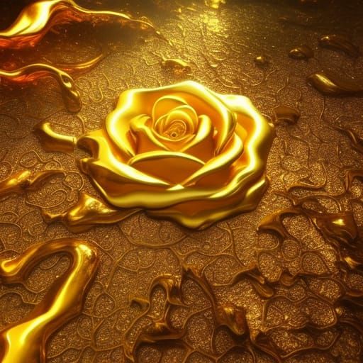Gold Metal Rose Dripping Liquid Gold