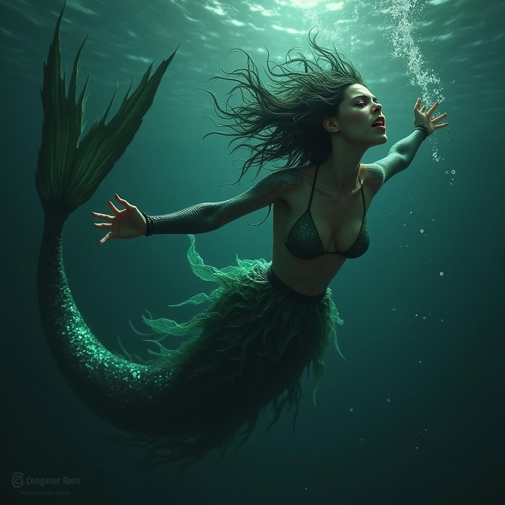 Metallic Siren Drags Woman Under the Sea