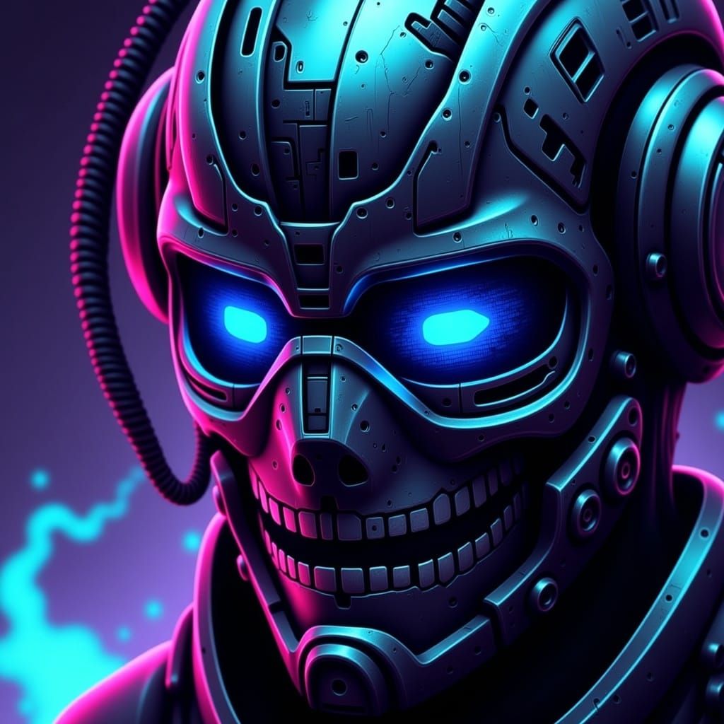 Teenage Cyborg with Mask in Cyberpunk Style