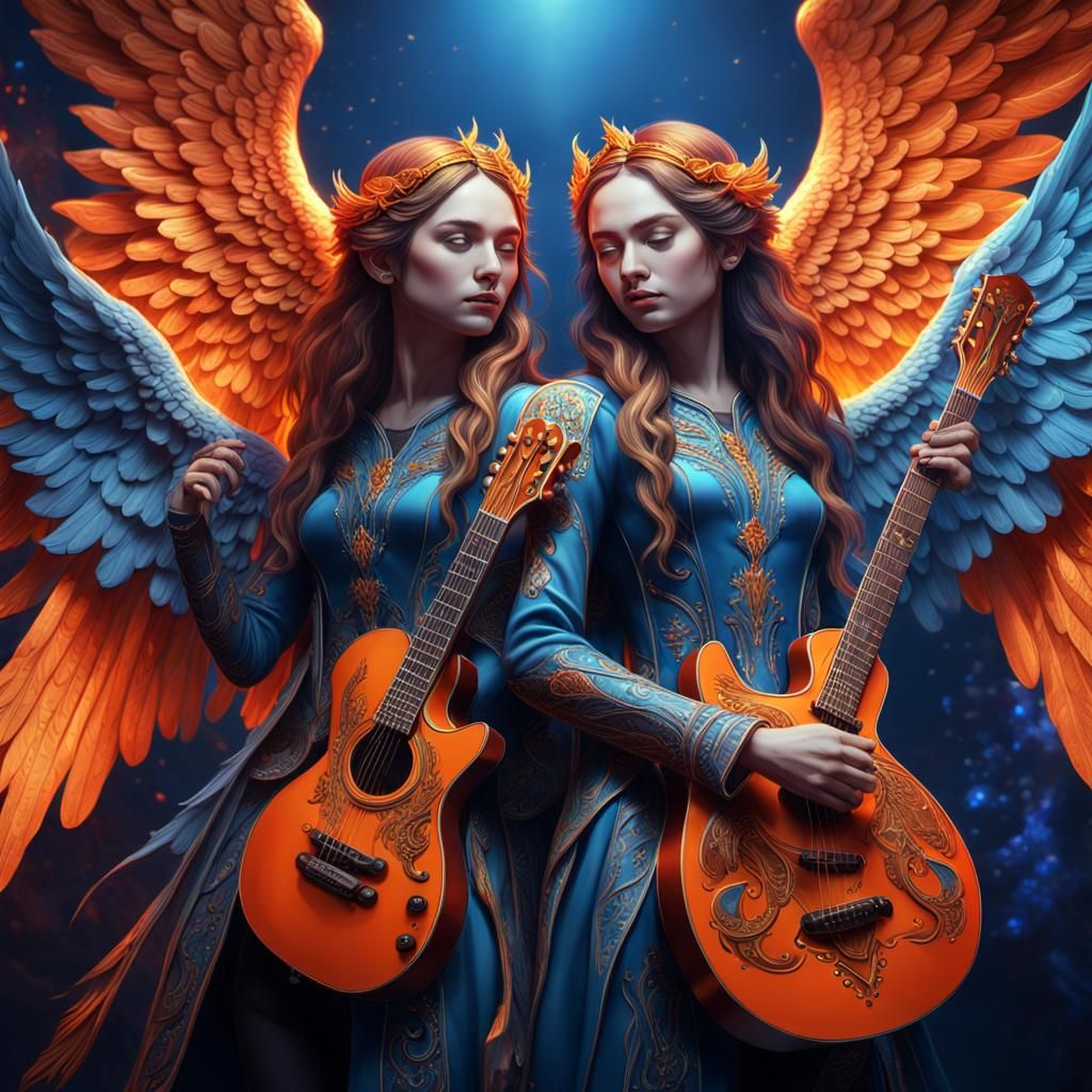 Twin Flames with Guitars and Angel Wings
