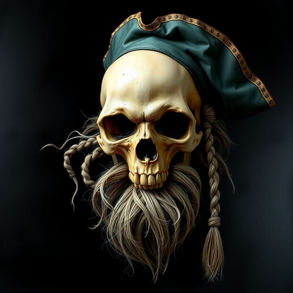 Surreal Pirate Skull with Braided Beard