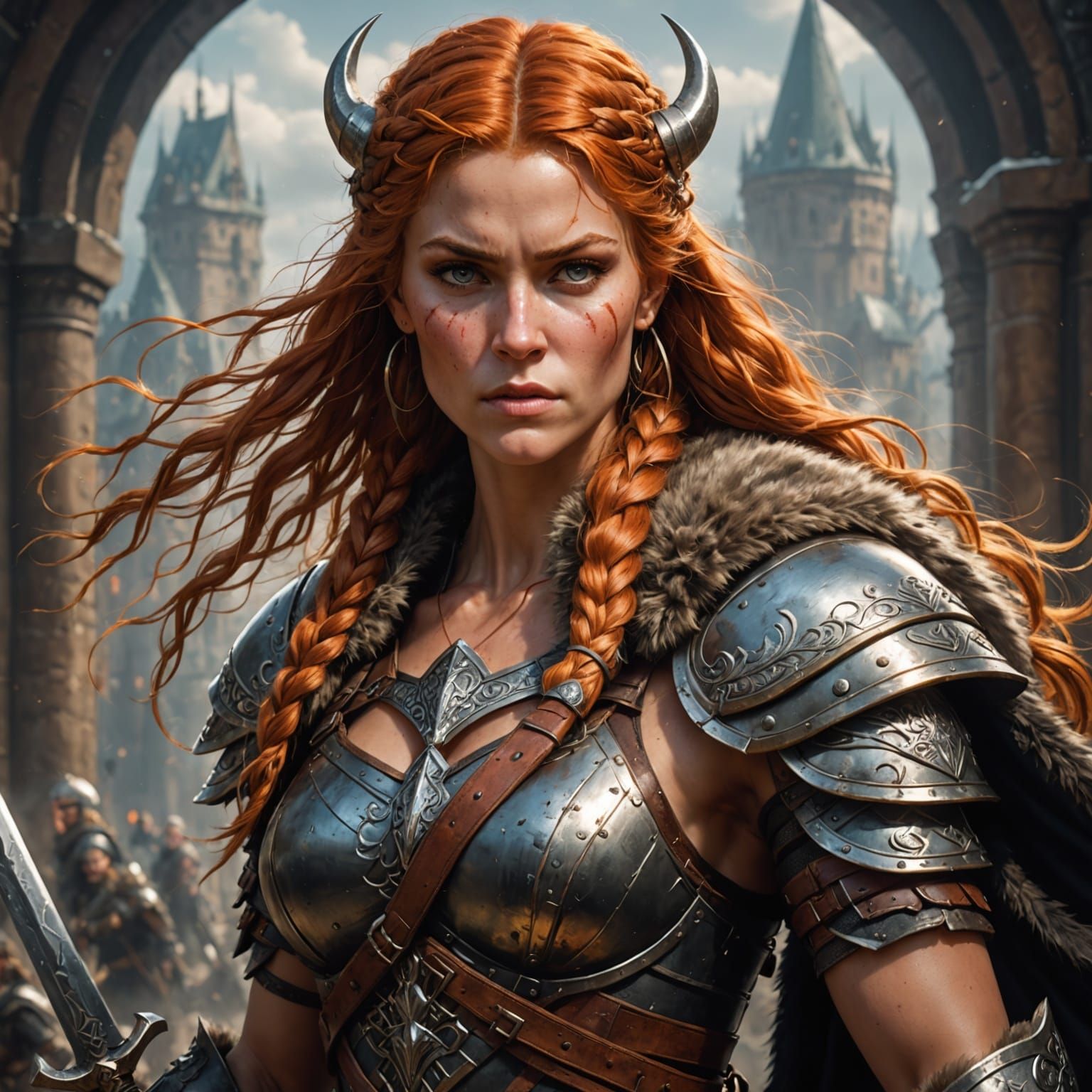 Viking Barbarian Woman Portrait in Digital Art Style