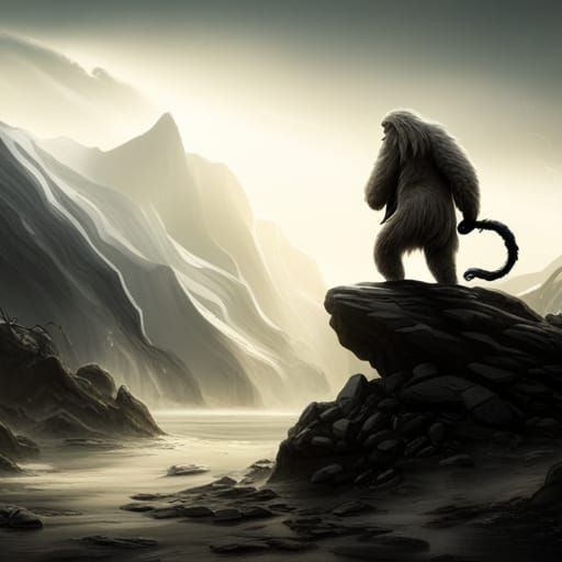 Yeti Silhouette in Violent Snowstorm: Digital Matte Painting