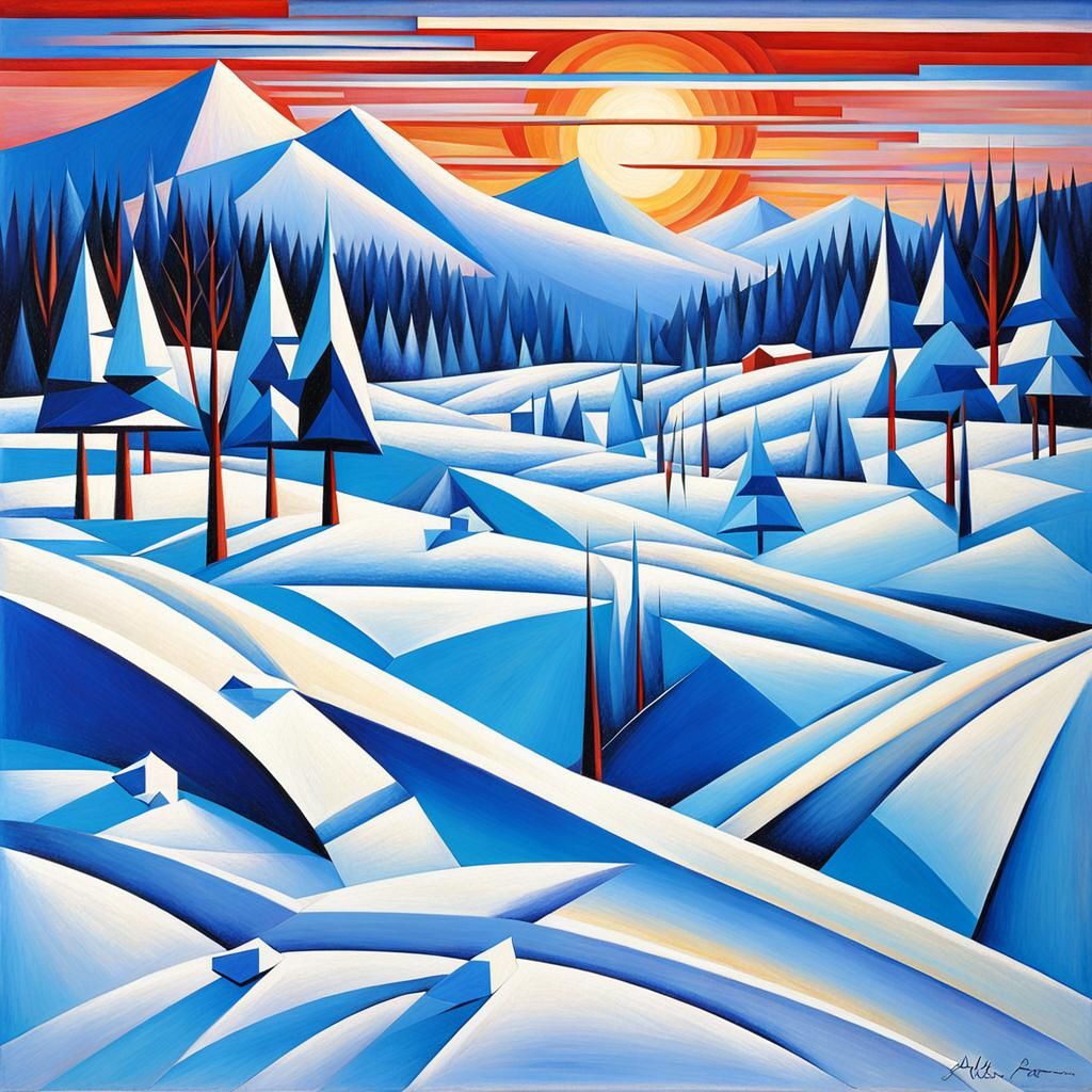 Abstract Cubist Snowscape Inspired by Kurasov and Gleizes