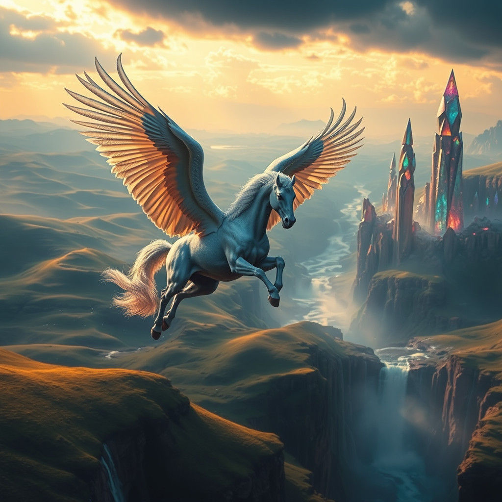 Majestic Pegasus in Dreamlike Fantasy Landscape