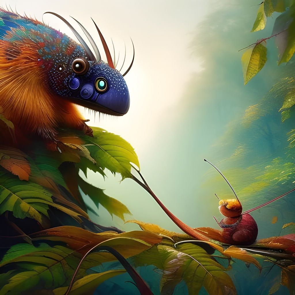 Cute Cartoon Caterpillar on Leaf, Ghibli-Inspired