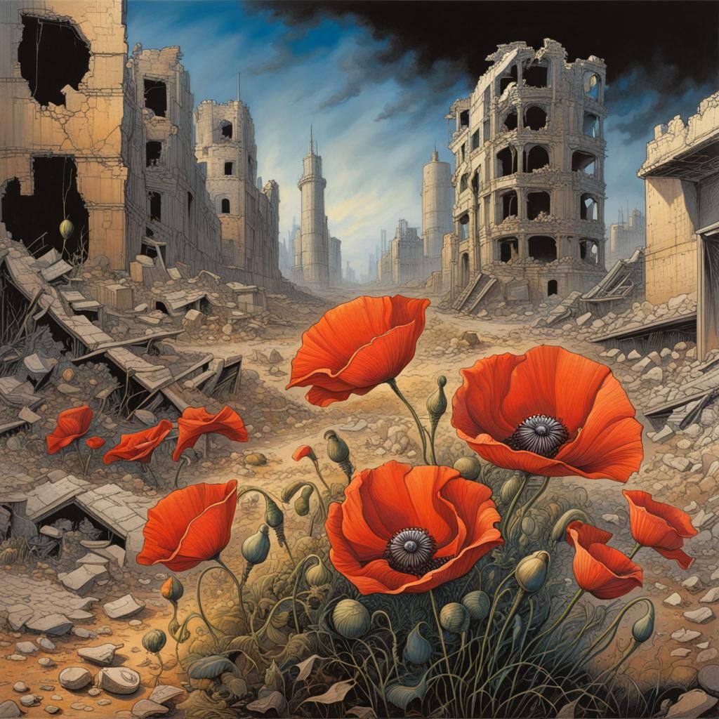Poppies Bloom in Gaza: Dark Fantasy Art
