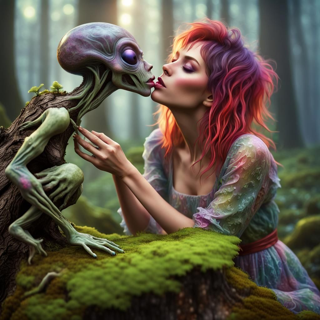 Fantasy Gardener and Alien Seedling in Hyperrealism