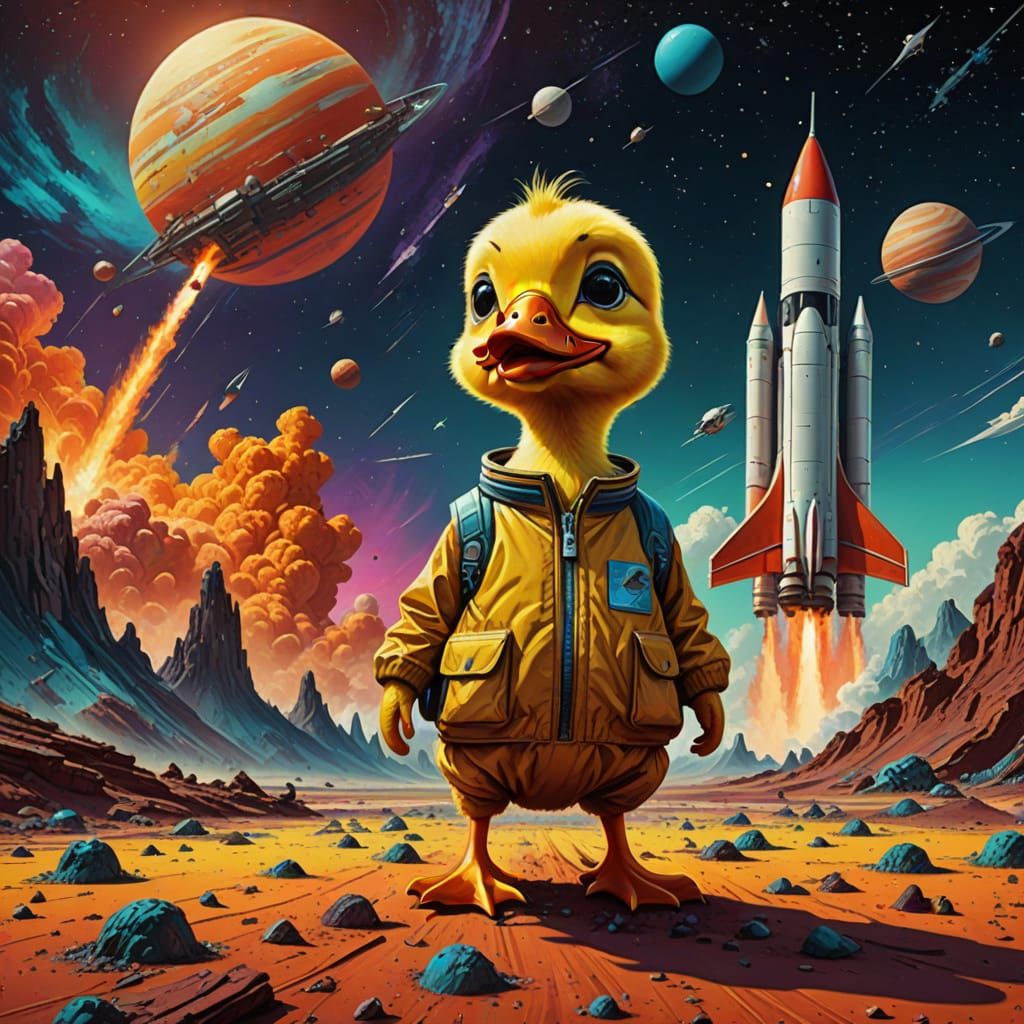 Duckling's Space Adventure: A Lowbrow Pop Art Vision