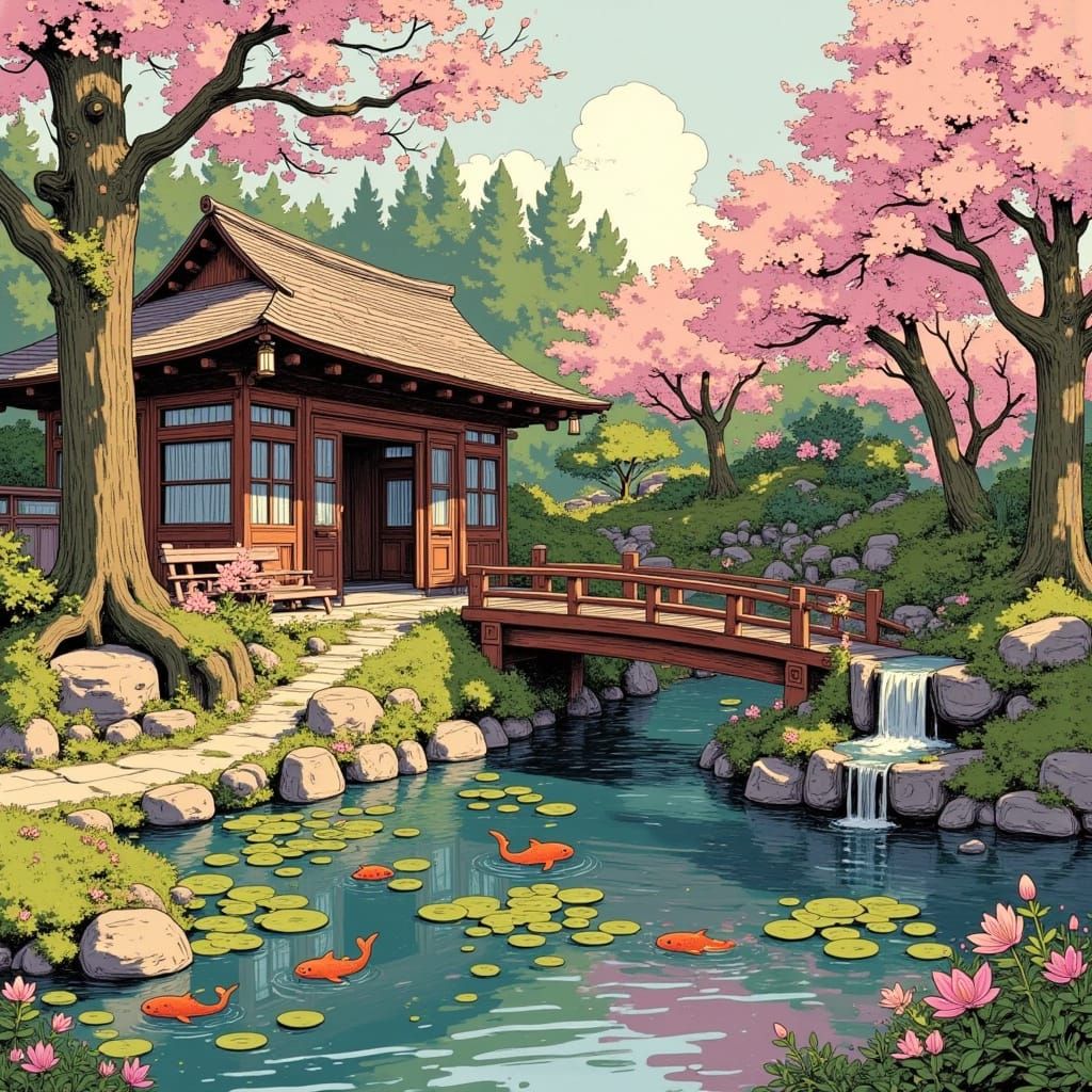 Ethereal Japanese Garden in Vibrant Bloom