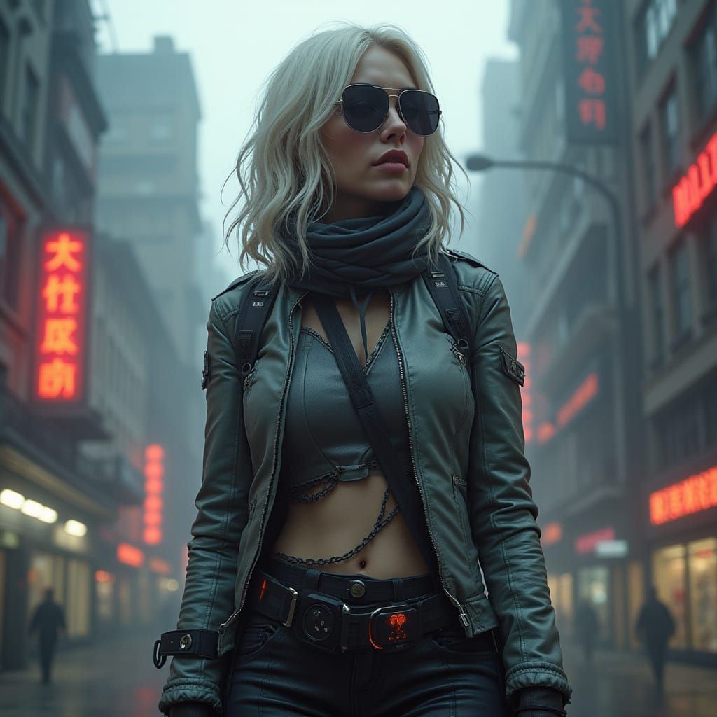 Cyberpunk Woman in Apocalyptic City