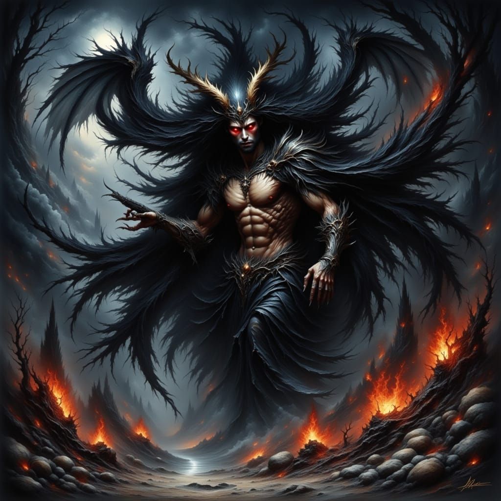 Demonic Night Creature in Antique Watercolor Style