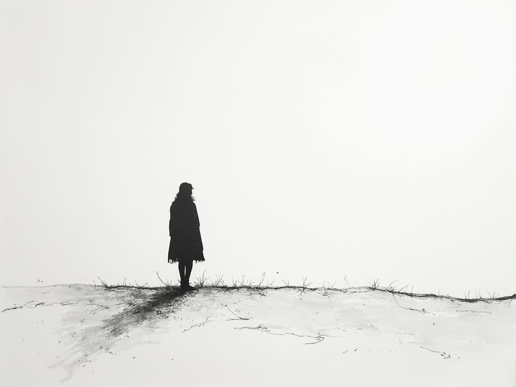 Minimalist Solitude Horizon in Ink Drawing