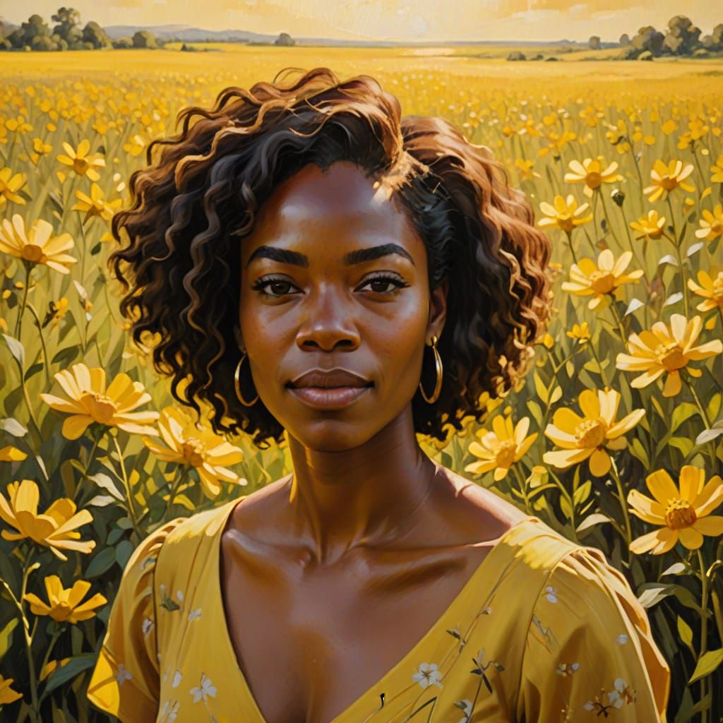 Black Woman in Yellow Dress: Impressionist Oil Painting