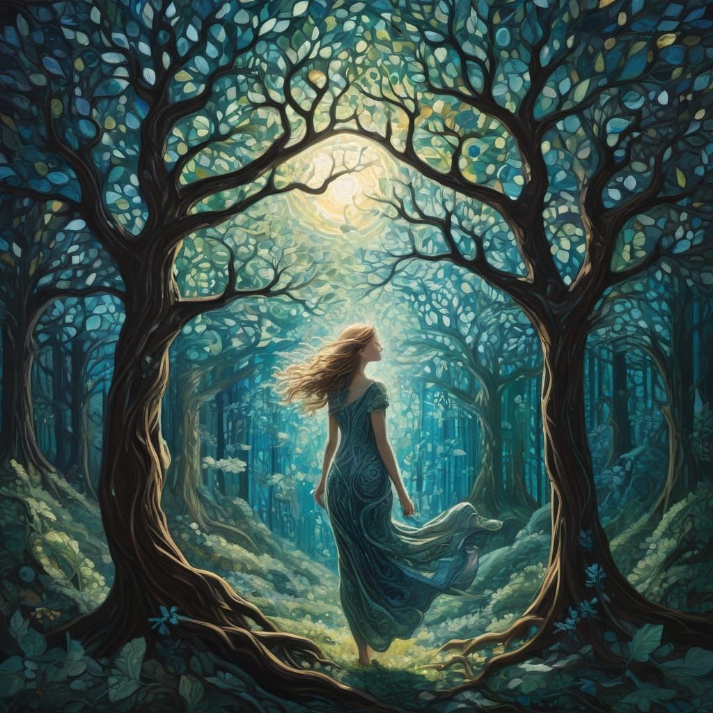 Mother and Father Earth in Dreamlike Forest