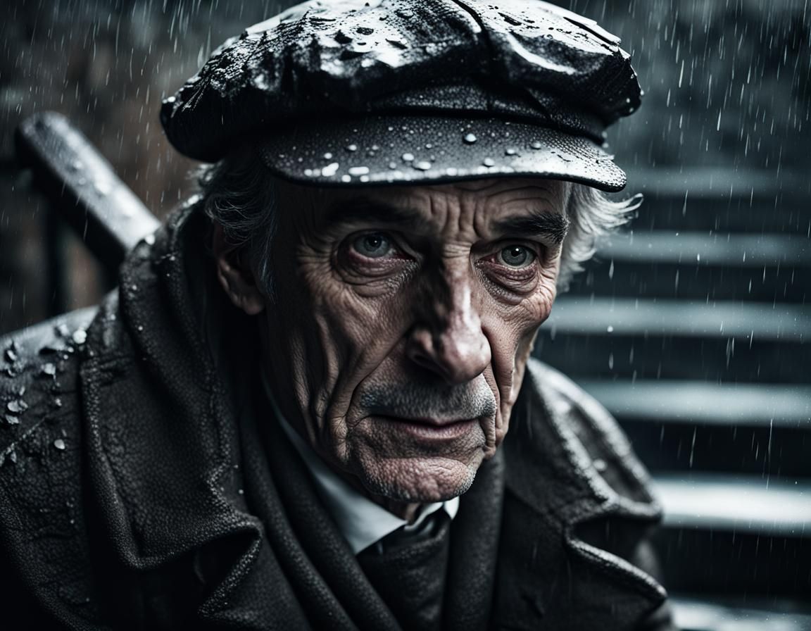 Aged Sherlock Holmes in Rainy Macabre Portrait
