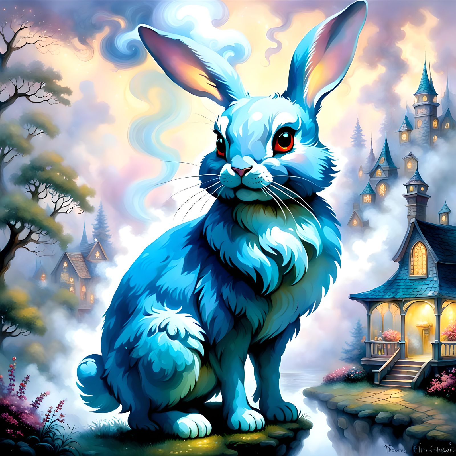Ethereal Smoke Rabbit in a Luminist Landscape