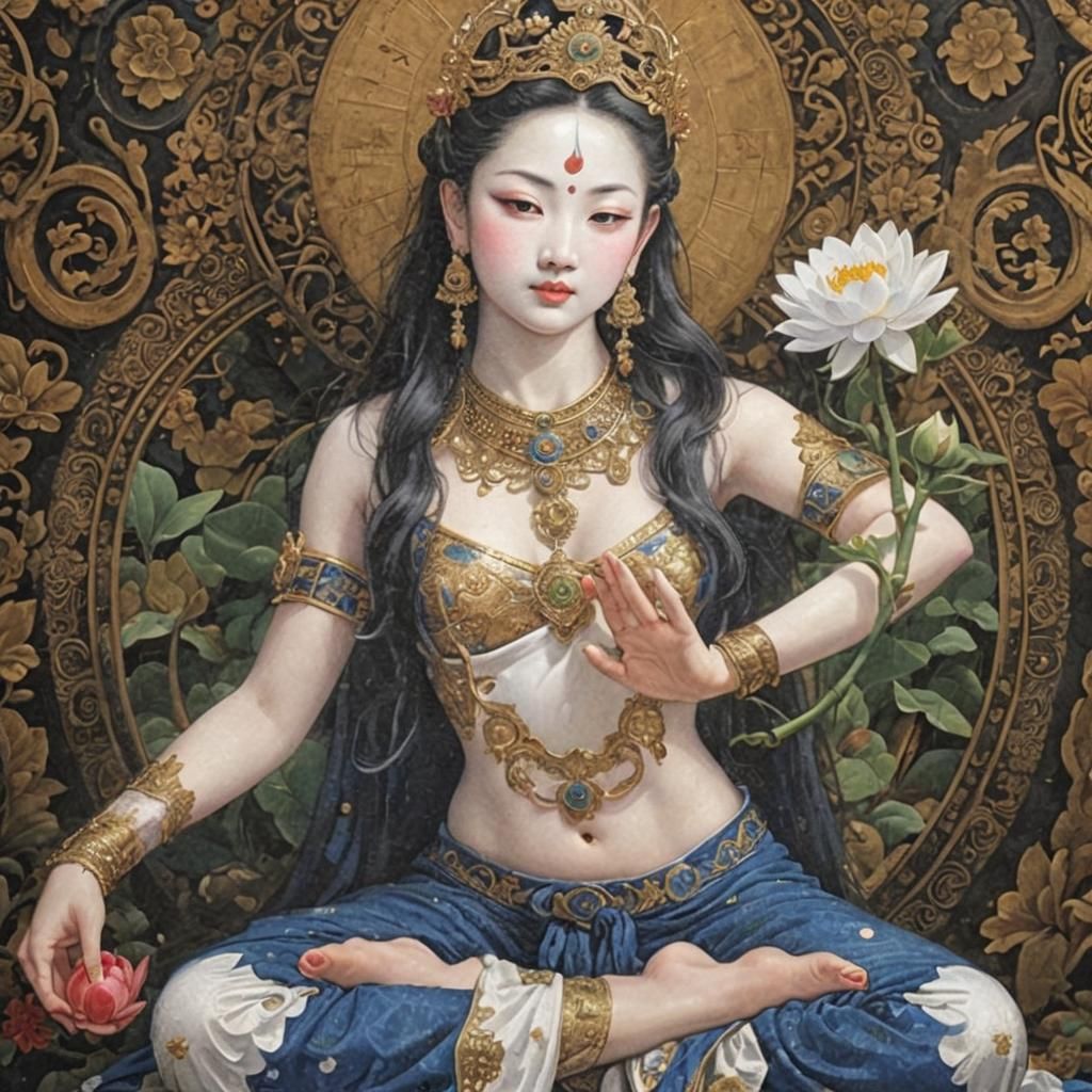 White Tara Goddess on Lotus Flower