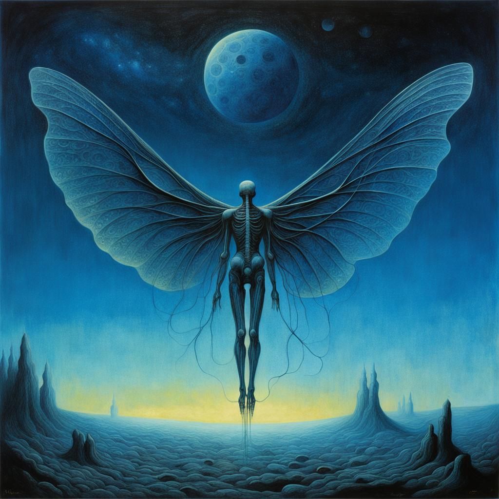 Surreal Flower in Dark Blue Void: Dreamlike Art