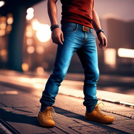Hipster Jeans Pants in Detailed Matte Painting