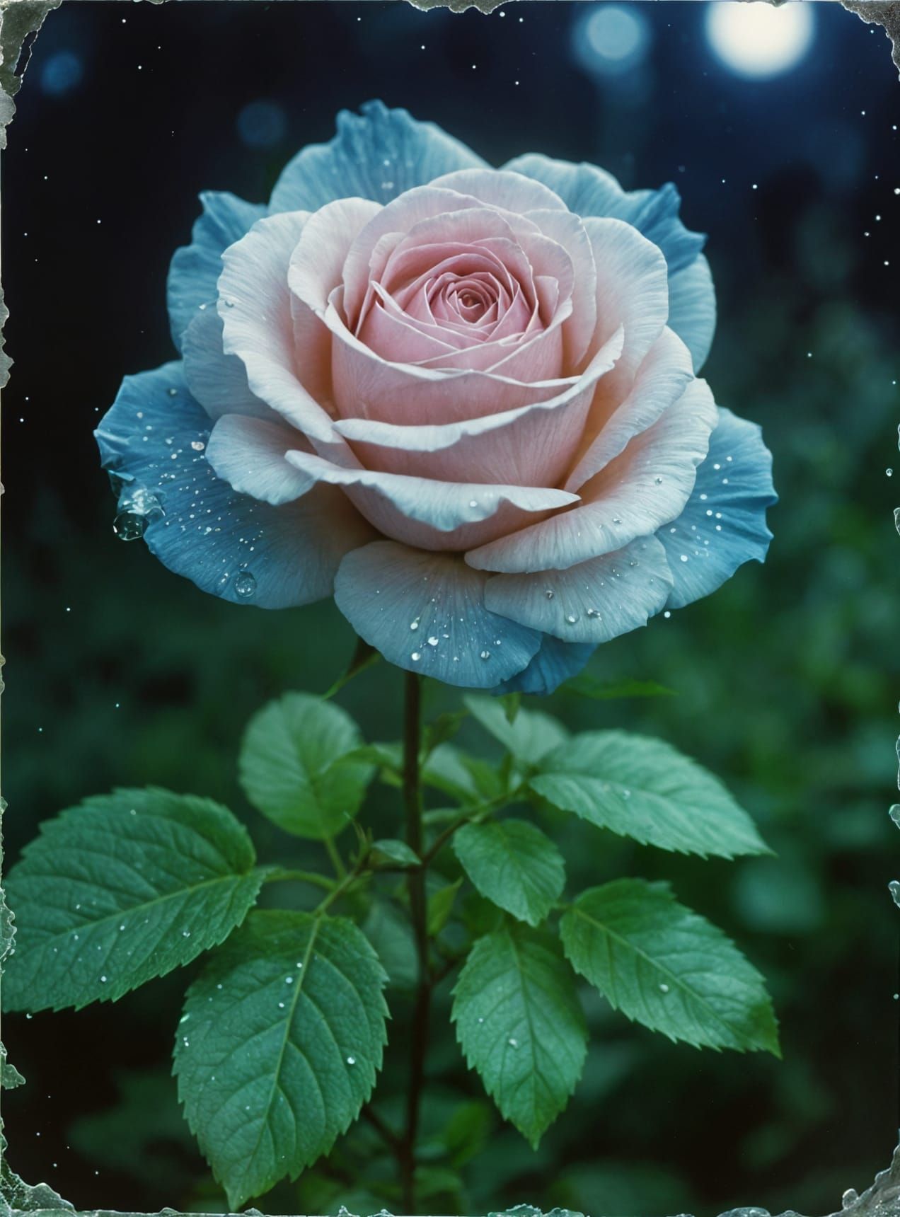 Enchanted Blue Rose Radiates Magical Aura