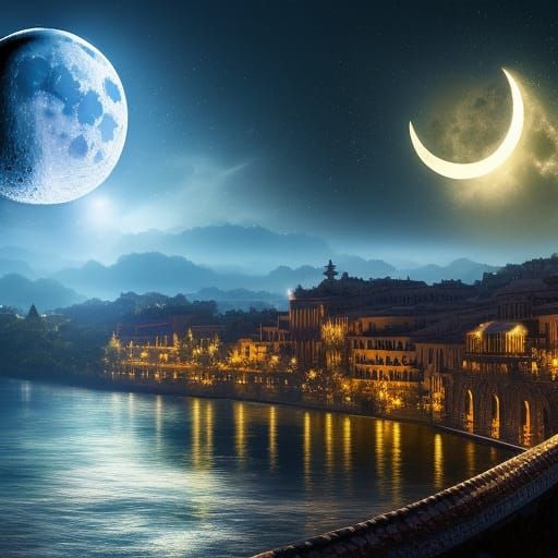 Surreal Clock Town Under Starry Night Sky