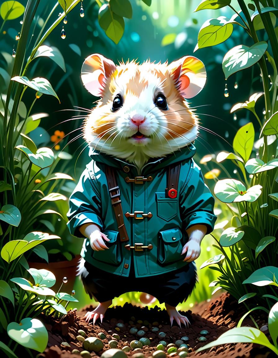 Adorable Hamster Farmer in Garden: Digital Art