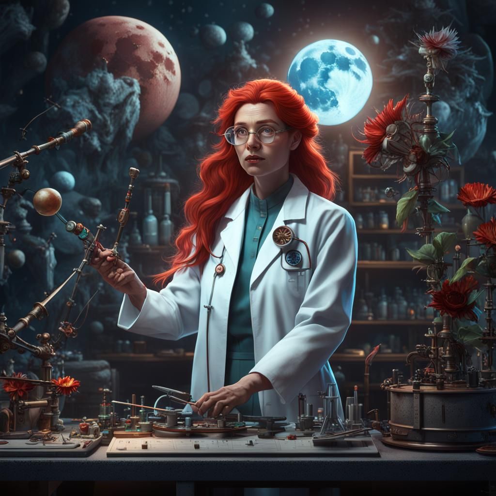Italian Scientist with Moonflower, Fantasy Concept Art