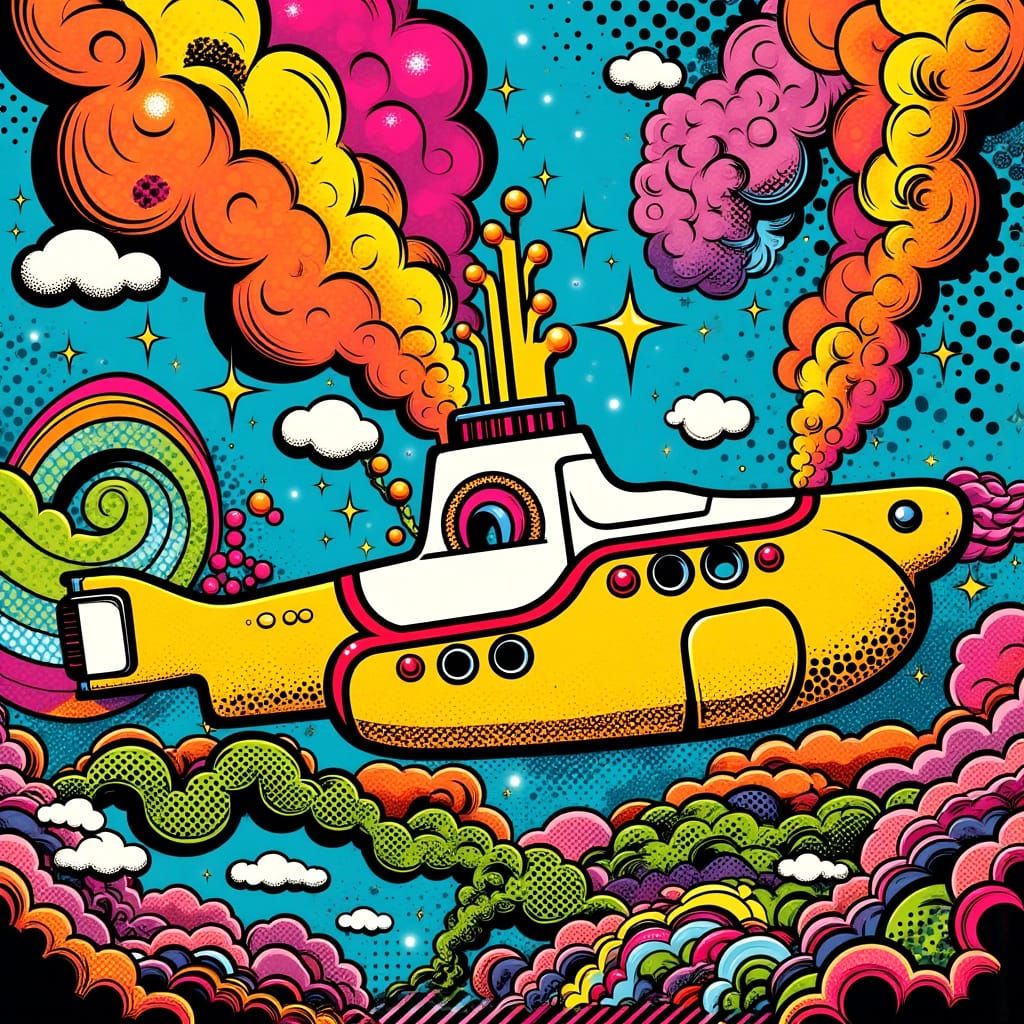 Beatles Yellow Submarine in 1950s Comic Style