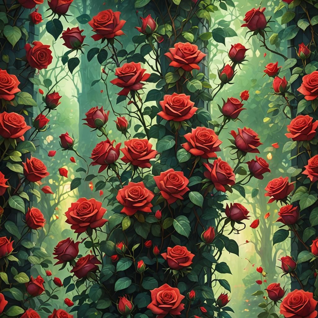 LOVE in Red Mosaic Roses: Fantasy Concept Art