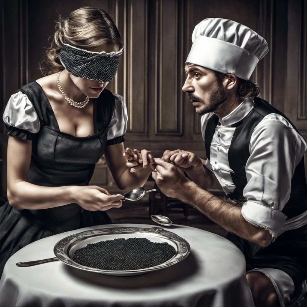 Hyperrealistic Maid Serves Caviar to Blindfolded Man