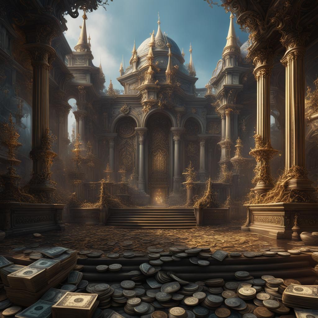 Detailed Matte Painting of Money in Fantasy Style
