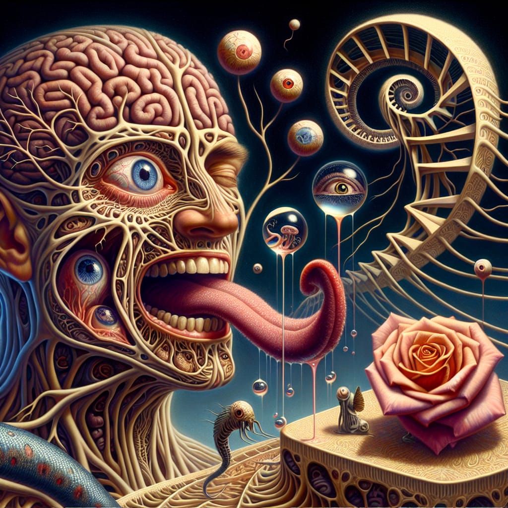 Surreal Digital Painting of Consciousness with Eyeball Rose