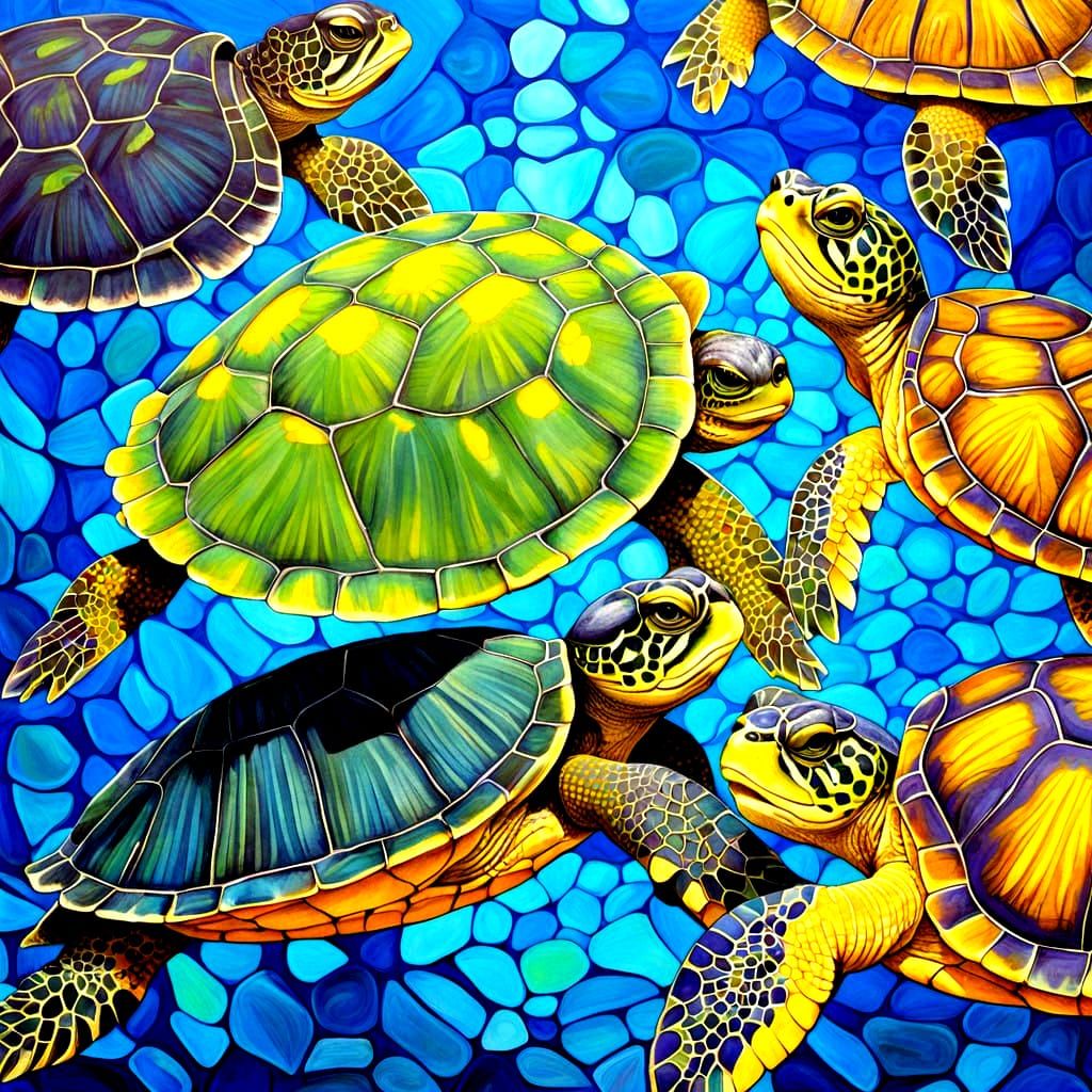 Endangered Yellow-blotched Map Turtles in Mosaic Art