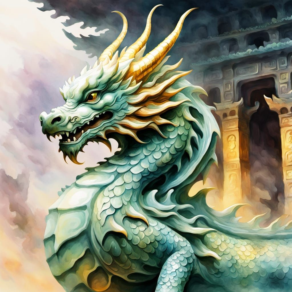 Majestic Jade Dragon in Ethereal Temple