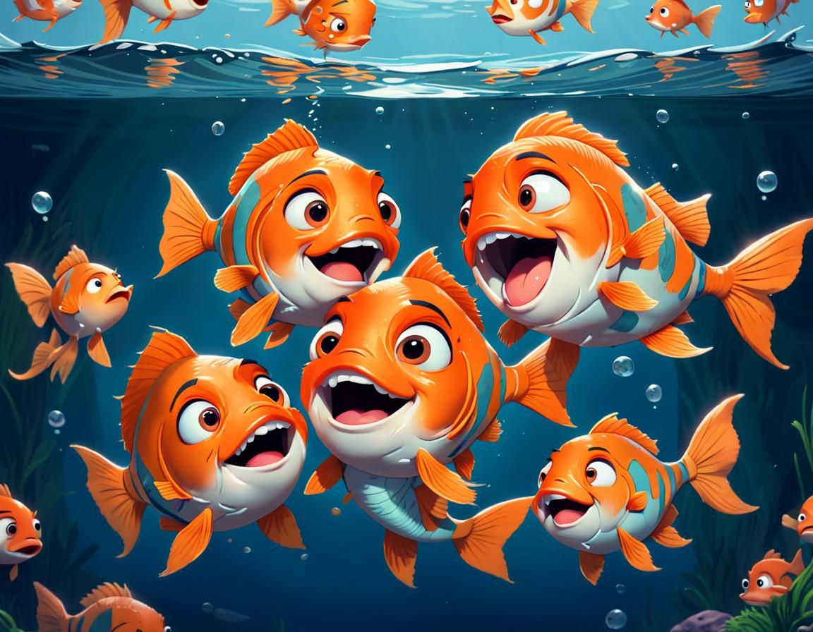a group of fish floating on top of a body of water, pixar splash art, cute detailed digital art, inspired by Rajesh Soni...